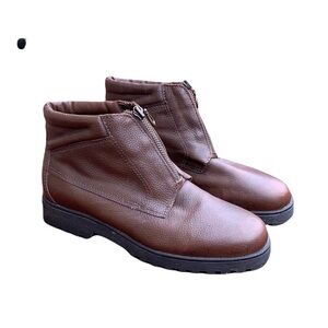 Khombu Breaker Leather Zip Ankle Boots 8.5 Slip-On Comfort Grip Sole Brown Boots